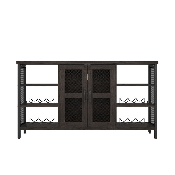 Wine Bar Cabinet for Liquor and Glasses, Rustic Wood Wine Bar Cabinet with Storage , Multifunctional Floor Wine Cabinet for Living Room(55 Inch, Black Gray)