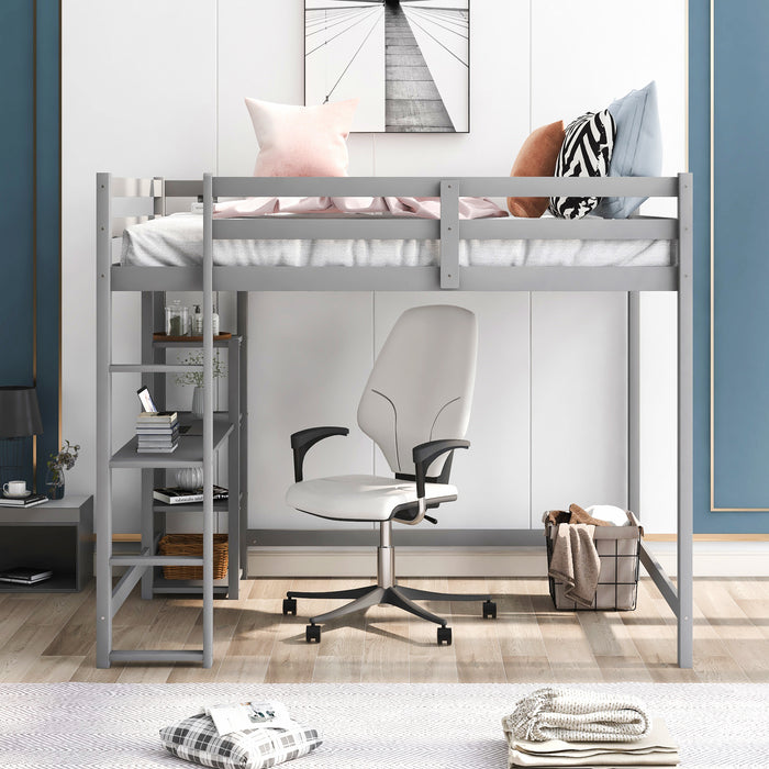 Full Size Loft Bed with Built-in Desk and Shelves