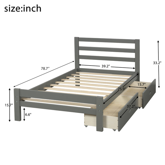 Wood platform bed with two drawers, twin
