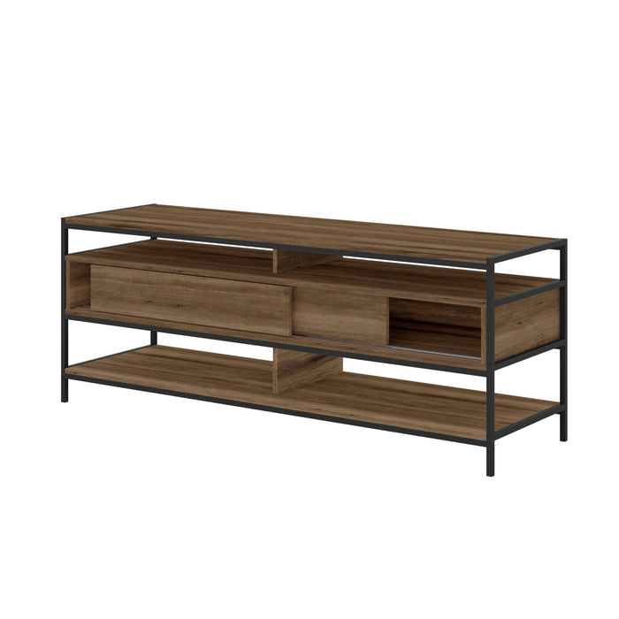 DunaWest 58 Inch Wood and Metal Entertainmnet TV Stand with 2 Drawers, Brown and Black