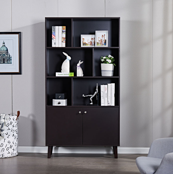 67\" Bookcase with Doors, 3-tier Bookshelf