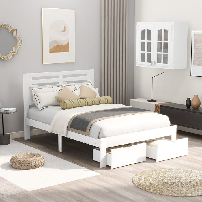 Full Size Platform Bed with Drawers, White RT