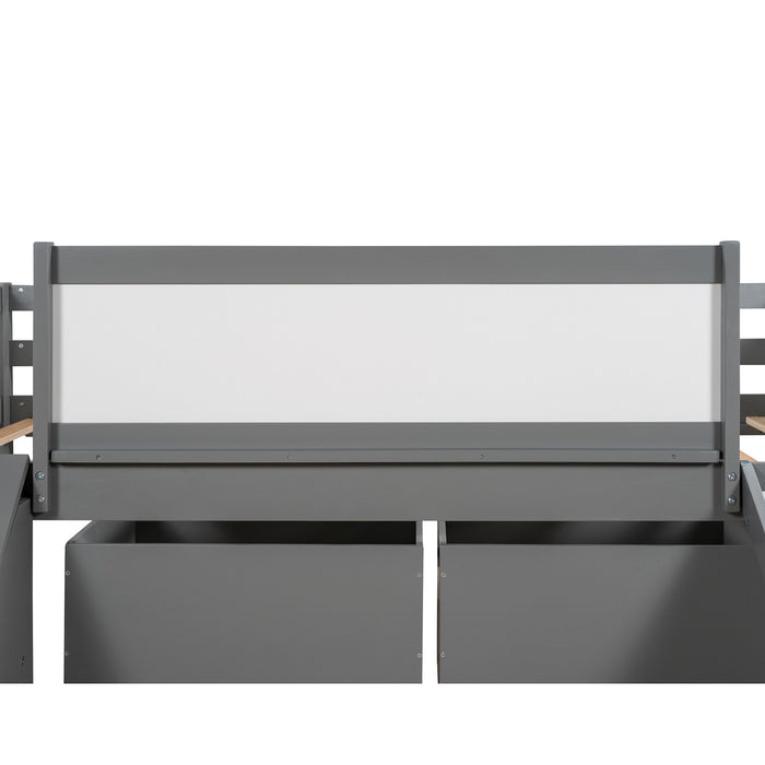 New Space Twin size Low Loft Bed Wooden Bed with Two Storage Boxes
