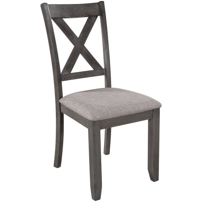 6-Piece Kitchen Dining Table Set Wooden Rectangular Dining Table, 4 Fabric Chairs and Bench Family Furniture