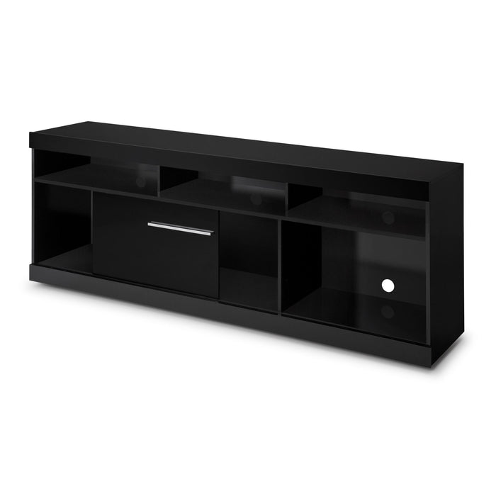 DunaWest 71 Inch Wooden TV Stand with Open Compartments and Sliding Door, Black