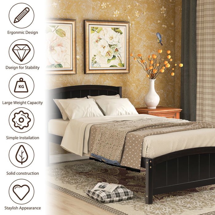 Wood Platform Bed with Headboard, Footboard and Wood Slat Support, Espresso