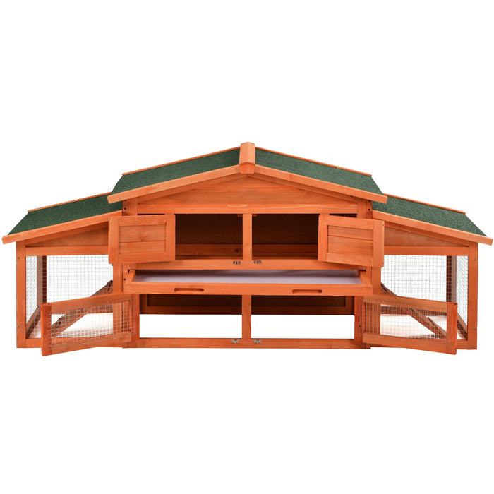 70-Inch Wood Rabbit Hutch Outdoor Pet House Chicken Coop for Small Animals with 2 Run Play Area