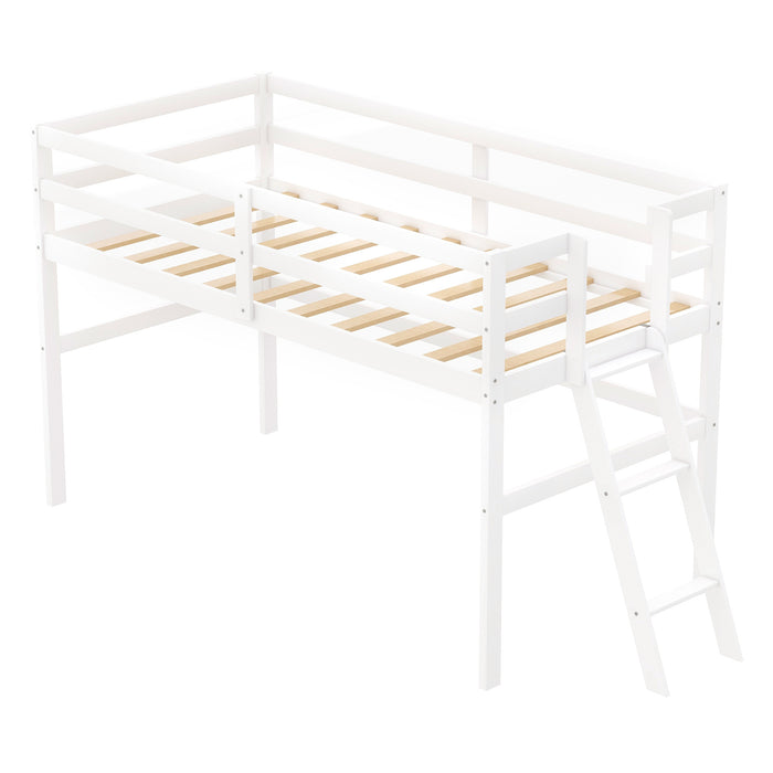 Gaston Wooden Twin Size Low Loft Bed with Ladder