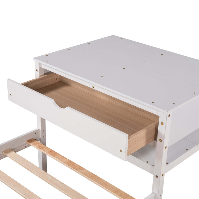 Grenco Twin Size L-Shaped Platform Beds with Drawers