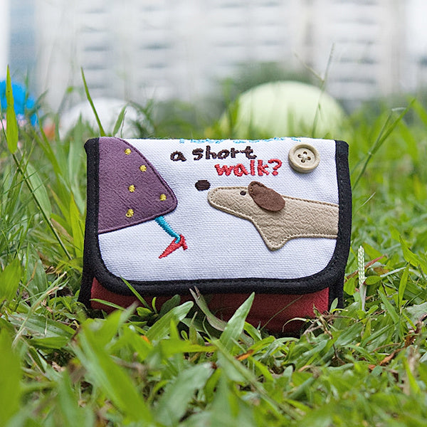[Short Walk] Embroidered Applique Fabric Art Trifold Wallet Purse