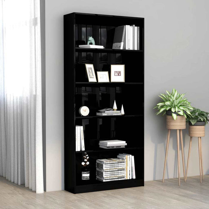 5-Tier Book Cabinet High Gloss Black 31.5"x9.4"x68.9" Chipboard