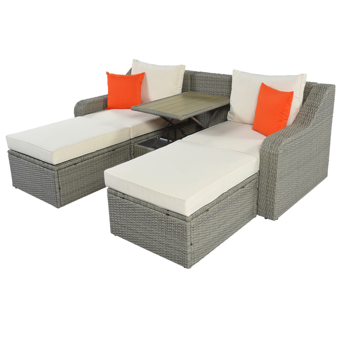Patio Furniture Sets, 3-Piece Patio Wicker Sofa with Cushions, Pillows, Ottomans and Lift Top Coffee Table