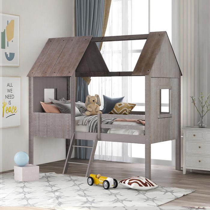 MyRoom Twin Size Low Loft Wood House Bed