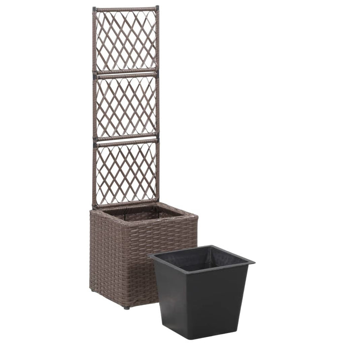 Trellis Raised Bed with 1 Pot 11.8"x11.8"x42.1" Poly Rattan Brown