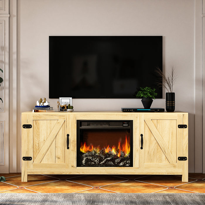 Farmhouse TV Stand, Fireplace TV Stand, Wood Entertainment Center Media Console with Storage,OAK