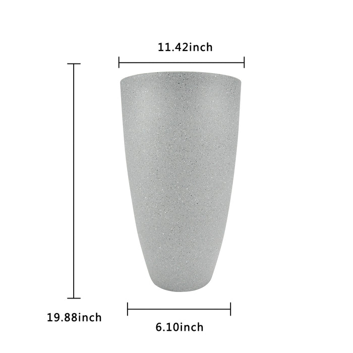 2 Pcs 20" H Tall Planters Plastic Plant Pots with Drainge, 11" W Large Round Tree Pot with Marble Pattern, Light Grey