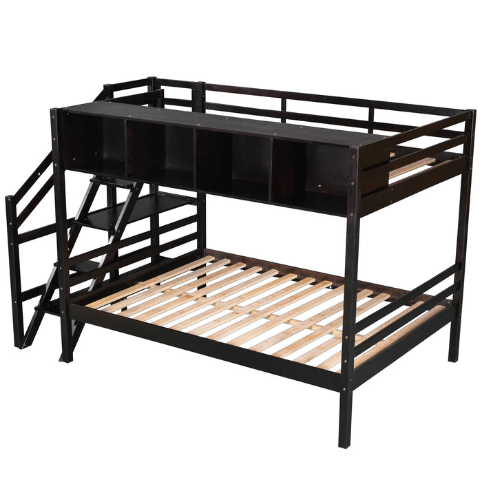 New Space Twin over Full Bunk Bed with Staircase and Built-in Storage Cabinets