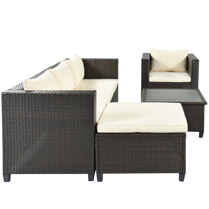 Outdoor, Patio Furniture Sets, 5 Piece Conversation Set Wicker Rattan Sectional Sofa with Seat Cushions