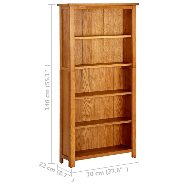 5-Tier Bookcase 27.5"x8.6"x55.1" Solid Oak Wood
