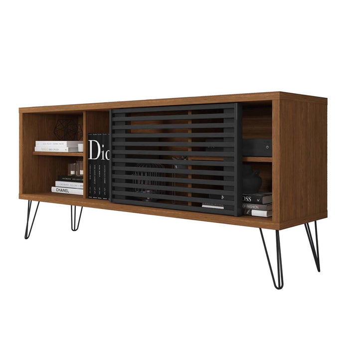 DunaWest Arthur 54 Inch Wooden TV Stand with 1 Sliding Door, Walnut Brown and Black