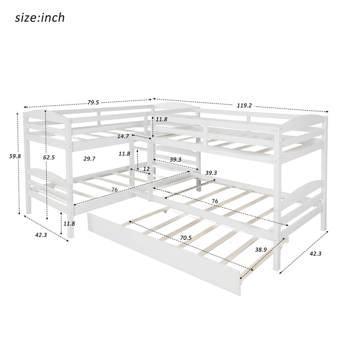 Simple Durable Twin L-Shaped Bunk With Trundle