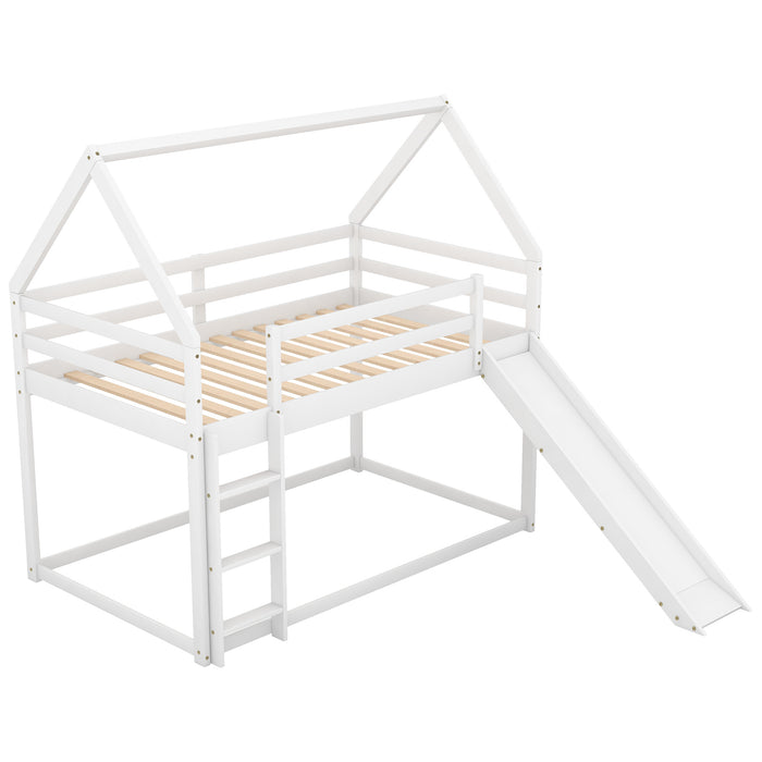Twin Size Bunk House Bed with Slide and Ladder
