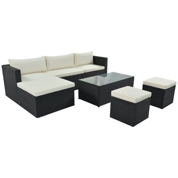 Large Outdoor Wicker Sofa Set, PE Rattan, Movable Cushion, Sectional Lounger Sofa, For Backyard, Porch, Pool, Beige