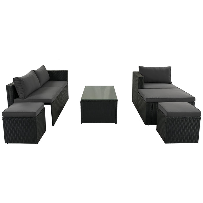 Large Outdoor Wicker Sofa Set, PE Rattan, Movable Cushion, Sectional Lounger Sofa, For Backyard, Porch, Pool, Beige