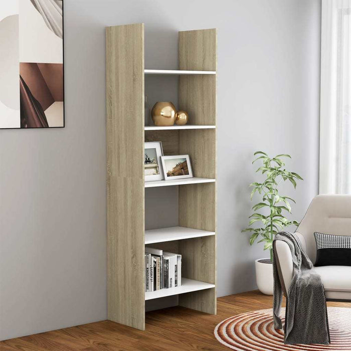 Book Cabinet White and Sonoma Oak 23.6"x13.8"x70.9" Chipboard