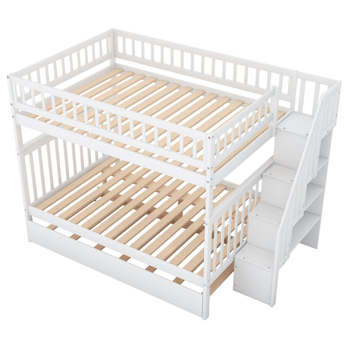 EZ Bunkz Full over Full Bunk Bed with Trundle and Staircase