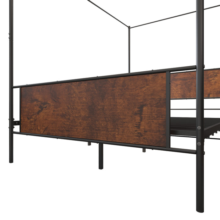 Queen Size Canopy Bed Frame with Wooden Headboard