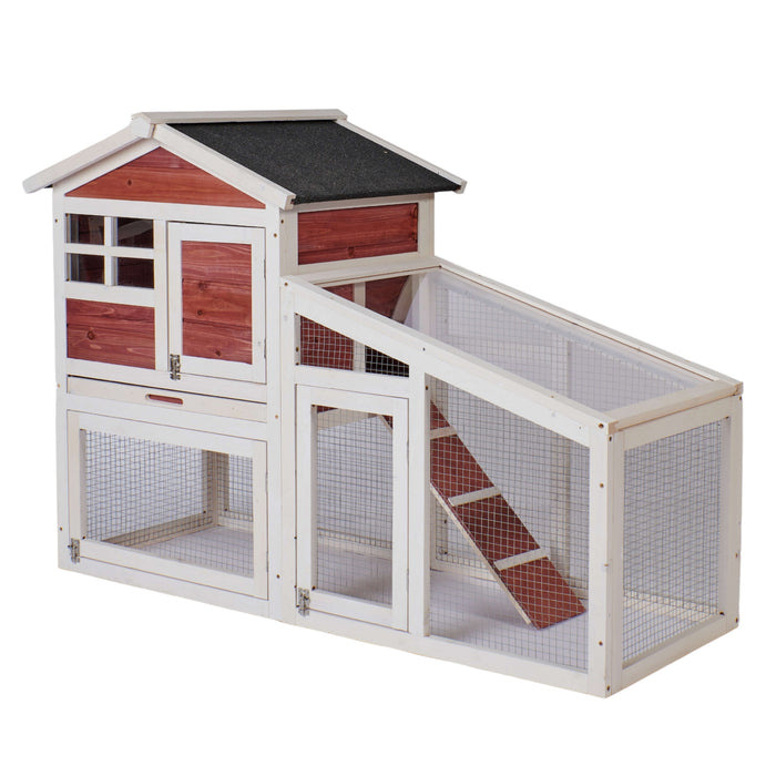 Rabbit Hutch Indoor Outdoor, Wooden Chicken Coop, Bunny Cage Hen House with Run