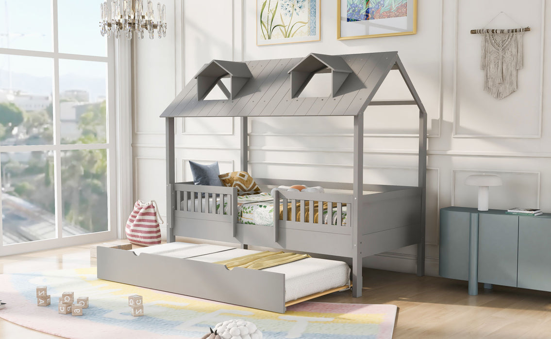 New Space Twin Size House Bed with Trundle