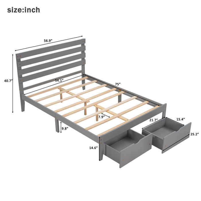 Full Size Platform Bed with Drawers, Gray(New)