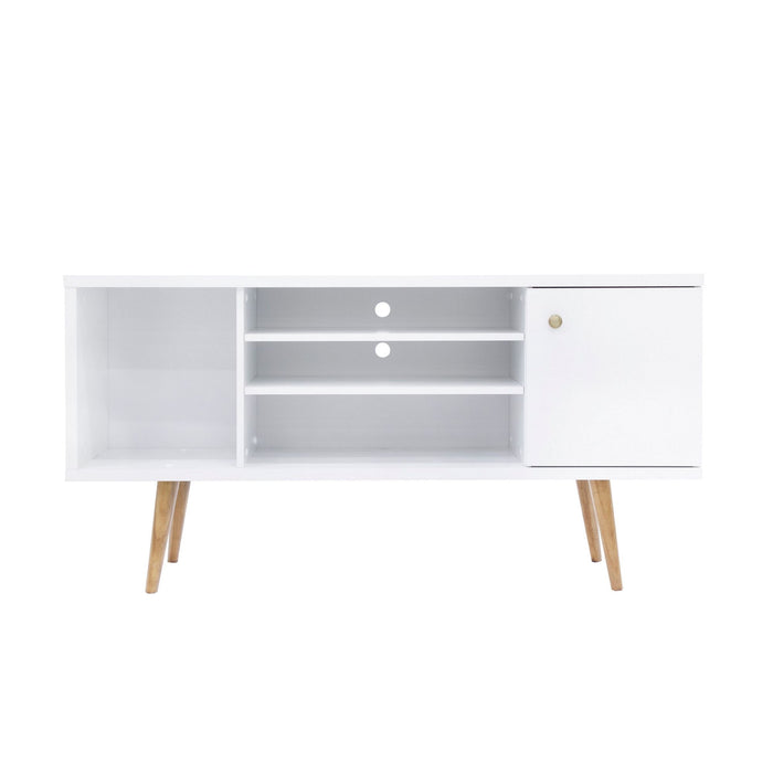 DunaWest Wooden Entertainment TV Stand with Open Compartments, White and Brown