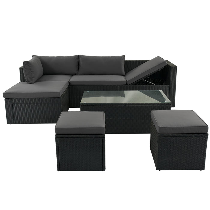 Large Outdoor Wicker Sofa Set, PE Rattan, Movable Cushion, Sectional Lounger Sofa, For Backyard, Porch, Pool, Beige