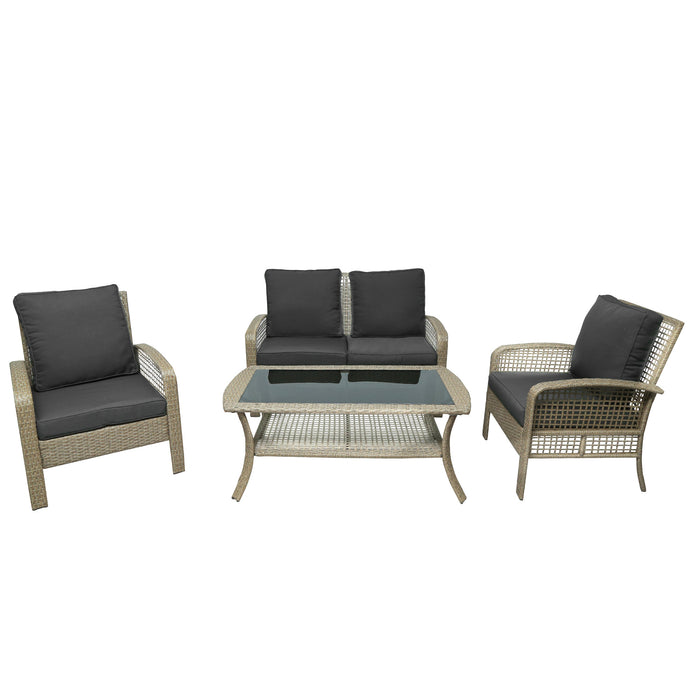 4 Piece Rattan Sofa Seating Group with Cushions, Outdoor Ratten sofa