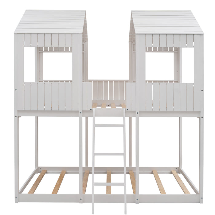 New Space Full Over Full Wood Bunk Bed with Roof Window