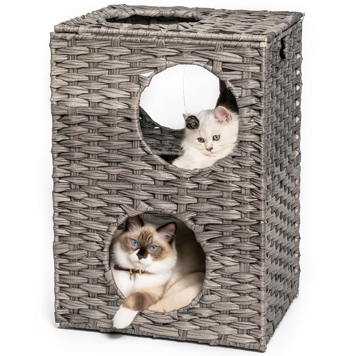Rattan Cat Litter,Cat Bed with Rattan Ball and Cushion