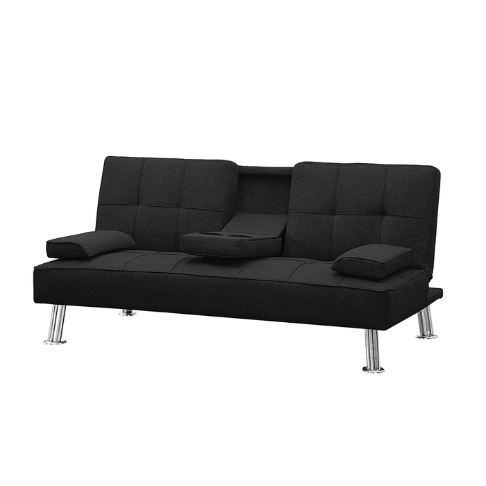 Fabric Folding Sofa Bed with 2 Cup Holders, Removable Armrest and Metal Legs, Single Sofa Bed with Ottoman,3 pcs for 1 sets