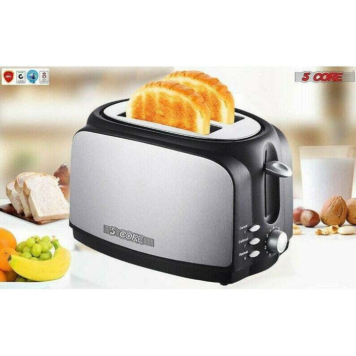 Toaster 2 Slice Stainless Steel Bread Toster Extra Wide Reheat Functions Removable Crumb Tray