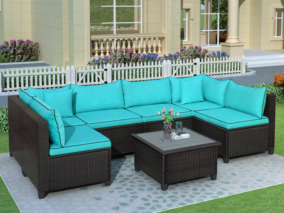 Quality Rattan Wicker Patio Set, U-Shape Sectional Outdoor Furniture Set with Cushions and Accent Pillows
