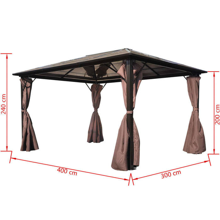 Gazebo with Curtain Brown Aluminum 13' x 10'