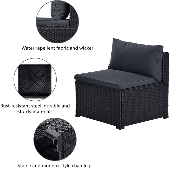 6-Piece Outdoor Furniture Set with PE Rattan Wicker, Patio Garden Sectional Sofa Chair, removable cushions