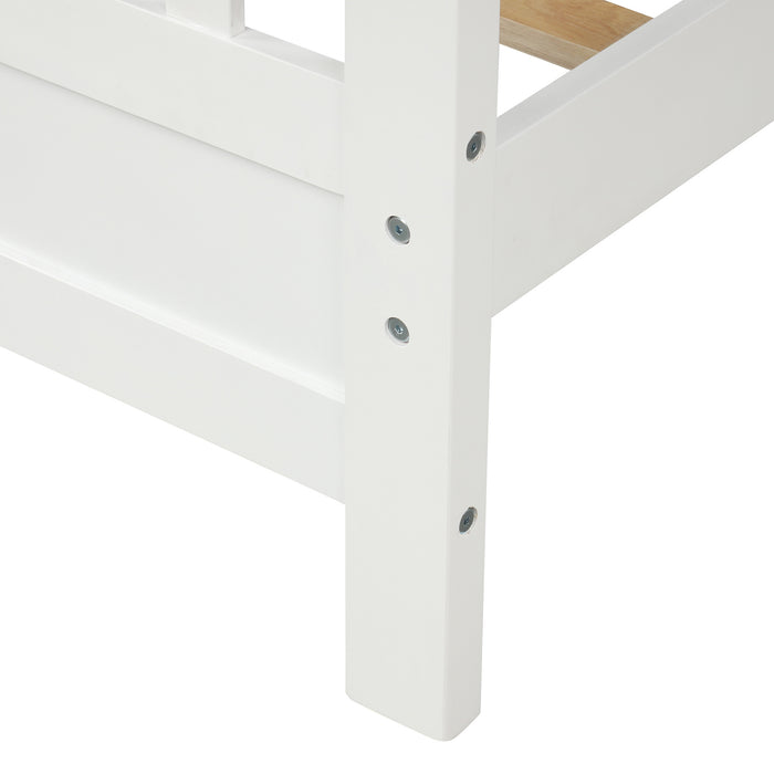 Full Platform Bed, Wood Platform Bed Frame with Headboard and Footboard, Easy Assembly, White RT
