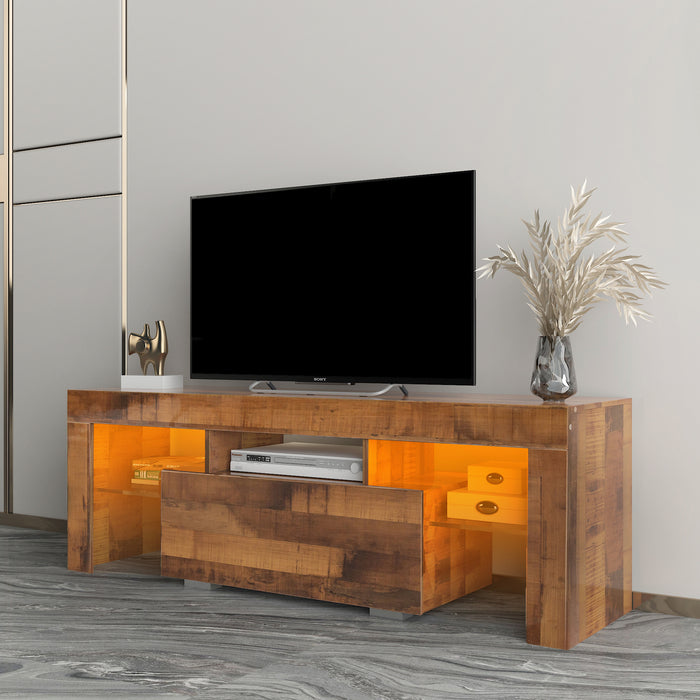 TV Stand with LED RGB Lights,Flat Screen TV Cabinet, Gaming Consoles - in Lounge Room, Living Room,FIR WOOD