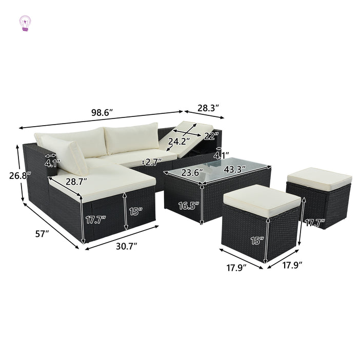 Large Outdoor Wicker Sofa Set, PE Rattan, Movable Cushion, Sectional Lounger Sofa, For Backyard, Porch, Pool, Beige