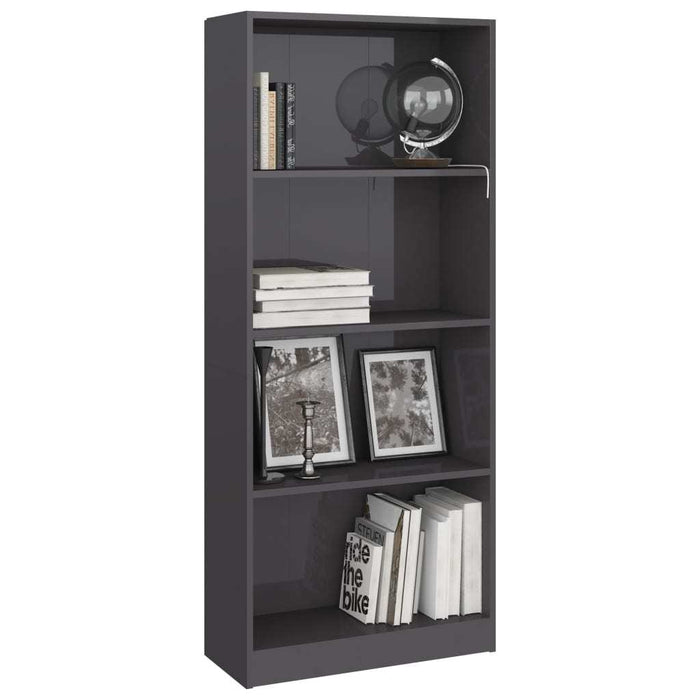 4-Tier Book Cabinet High Gloss Gray 23.6"x9.4"x55.9"