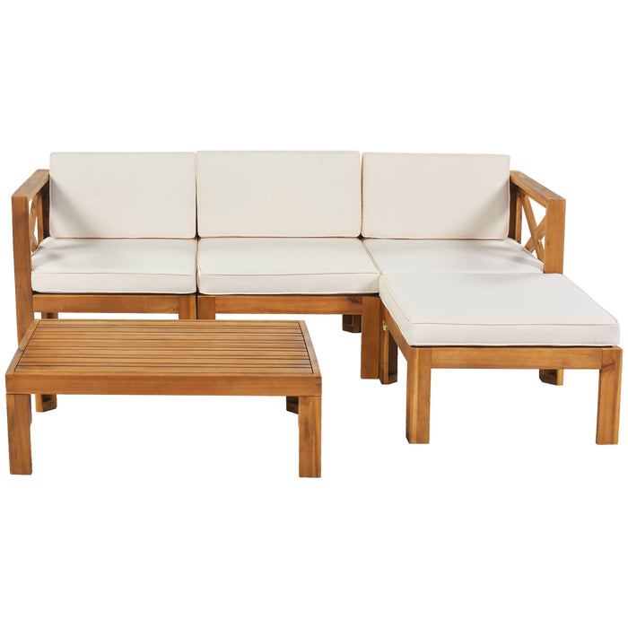 Outdoor Backyard Patio Wood 5-Piece Sectional Sofa Seating Group Set with Cushions