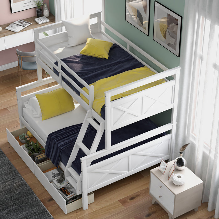 Lara Twin over Full Bunk Bed with Ladder, Two Storage Drawers